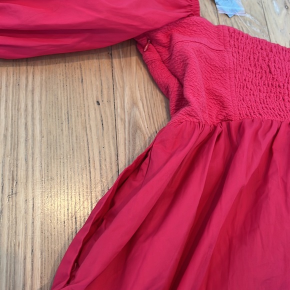 NWT Maeve by Anthropologie Puff Sleeved Red Dress Petite Medium - Picture 9 of 11